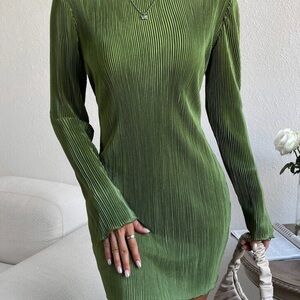 SHEIN Olive Green Ribbed Long Sleeve Bodycon Dress